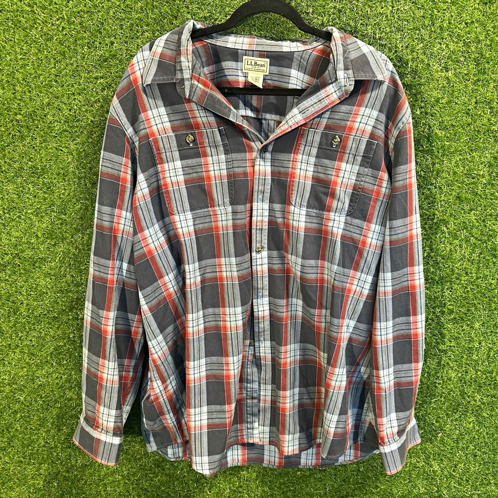 L.L.Bean Cotton Flannel Plaid Long Sleeve Button-Up Shirt Pockets Men's XL